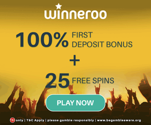 100% bonus + 25 free spins at Winneroo Casino
