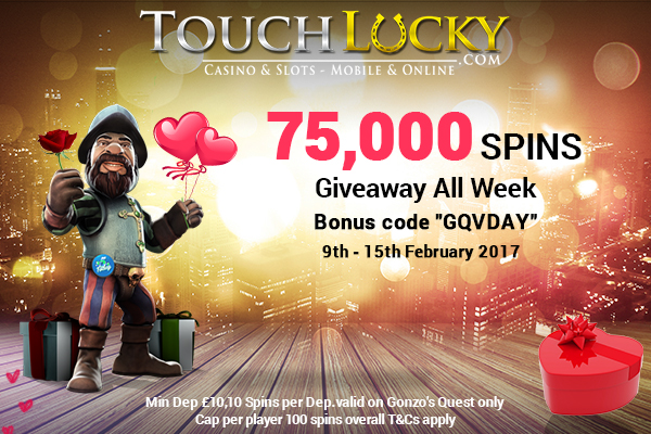 Touch Lucky giving away fantastic 75,000 free spins for Valentines
